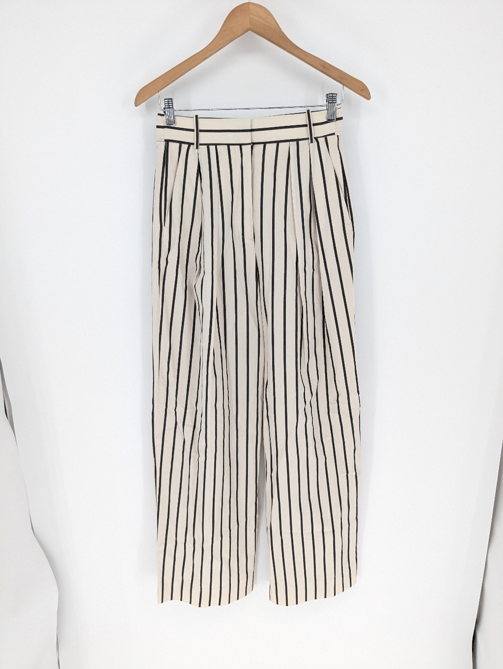NWT Zara Striped Wide Leg 100% Cotton Trousers Casual Womens Size XS Pants